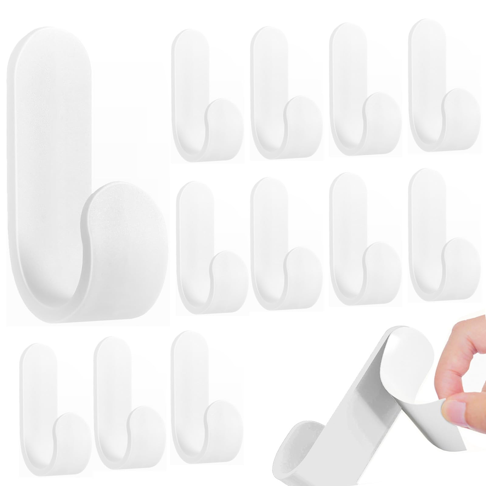 12 Pack Plastic Adhesive Hooks,Damage Free Hooks Holder,Key Holder,Cute Key Hooks,White Decorative Wall Hooks for Hanging Hat Cup Glass Headset Towel(J-Shaped)