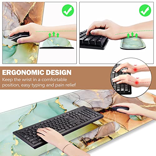 Image of ArtSo Large Gaming Mouse Pad, Keyboard Wrist Rest Pad & Wrist Support Mousepad Set, Stitched Edge, Extended, Non-Slip Base, Memory Foam Desk Mat for Office, Home, Abstract Art Marble