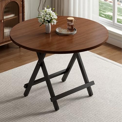 Mesa plegable redonda portátil de metal para fiestas y eventos, 60 cm, acabado de madera oscura, ideal para balcones, restaurantes y reuniones