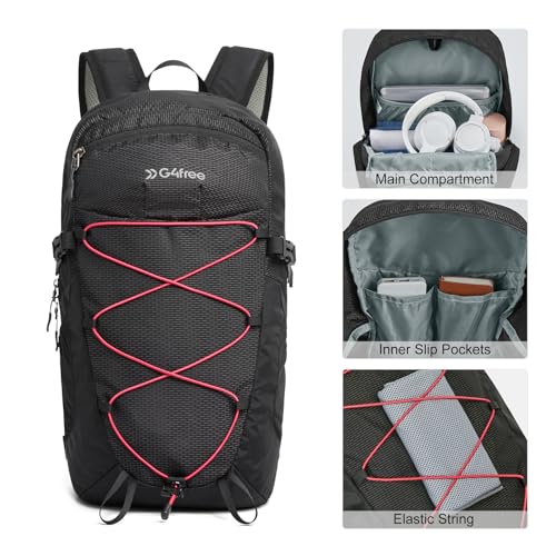 G4Free 30L Lightweight Hiking Backpack for Men Women, Airline Approved Day Pack for Travel, Bussiness Work, Easy Hike(Black)3