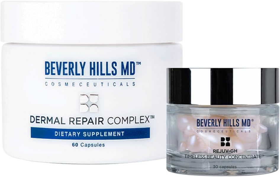 Beverly Hills MD Power Duo Set- Dermal Repair Complex Supplements & Rejuv-GH Timeless Beauty Concentrate Serum- Bundle for Firm, Youthful Skin- Helps w/Appearance of Aging Skin, Wrinkles, Fine Lines