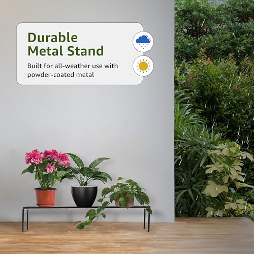 Image of Amazon Brand - Solimo Folding Metal Plant Stand (Pack of 2, Black) - Heavy-Duty, 60 kg /Shelf Load Capacity, 22 x 76 x 15 cm, Indoor & Outdoor Use