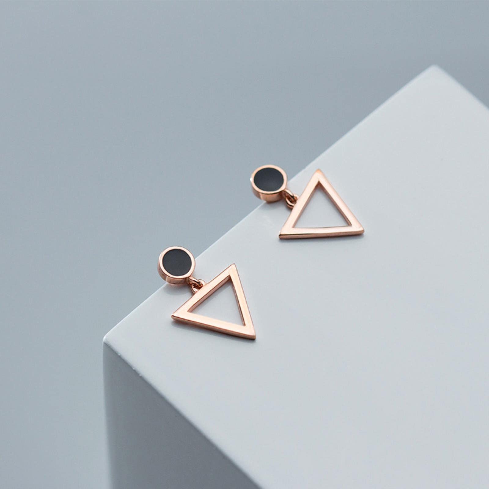 Lokiloki Women's Silver,Black Geometric Triangle Dangle Earring For 925 Sterling Silver Simple Black Round Drop Earring Fine Jewelry Girl Gift