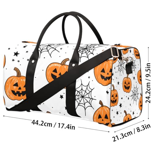 TropicalLife Halloween Travel Duffle Bag for Women Men PumpkinNet Sports Gym Bag Waterproof Carry on Overnight Weekender Bag4