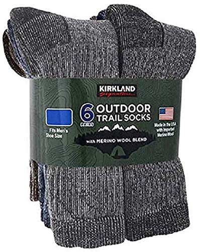 Kirkland Signature Outdoor Trail Socks Merino Wool Blend, 6 Pairs, Large