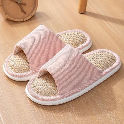 High-End Linen Slippers Women's Luxury Slide Slippers Comfort House Shoes - Breathable PU Upper with Soft Lining, Non-Slip Sole for Indoor/Outdoor Wear (Tawny, Light Brown, Blush)3