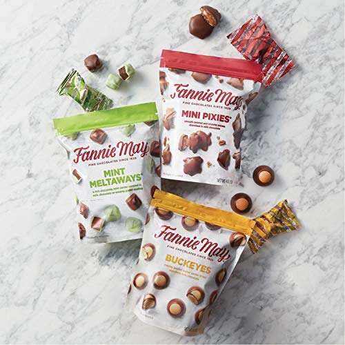 Fannie May Milk Chocolate Premium Bag Trio, featuring Pixies, Mint Meltaways, and Buckeyes, assortment of 6 bags