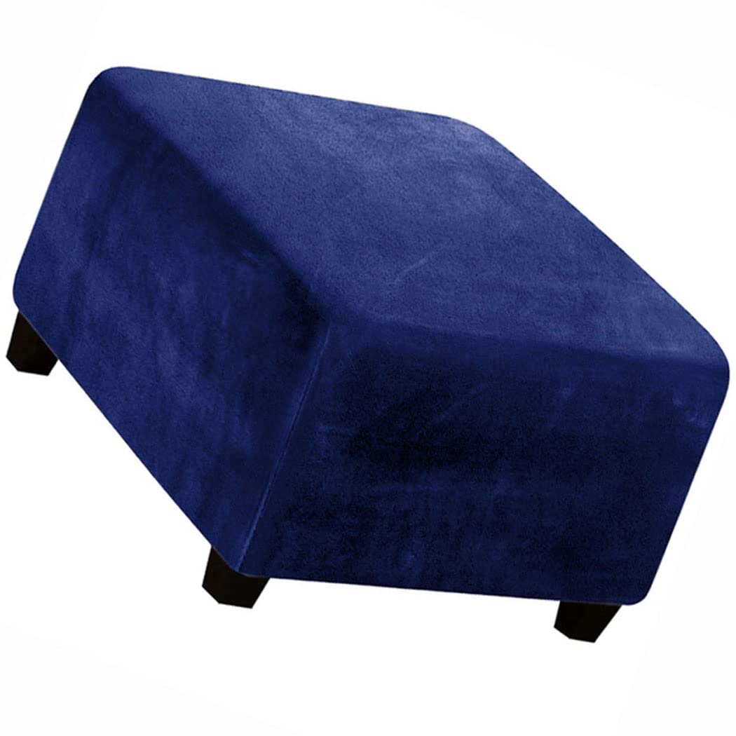 Zzdzw Navy Blue Square Ottoman Slipcover Velvet Small/Medium/Large Stretch Ottoman Cover Slipcover For Wingback Chair Stool Protector Cover/Sofa Leather Storage Footstool (Color : Size : 33-45Cm)