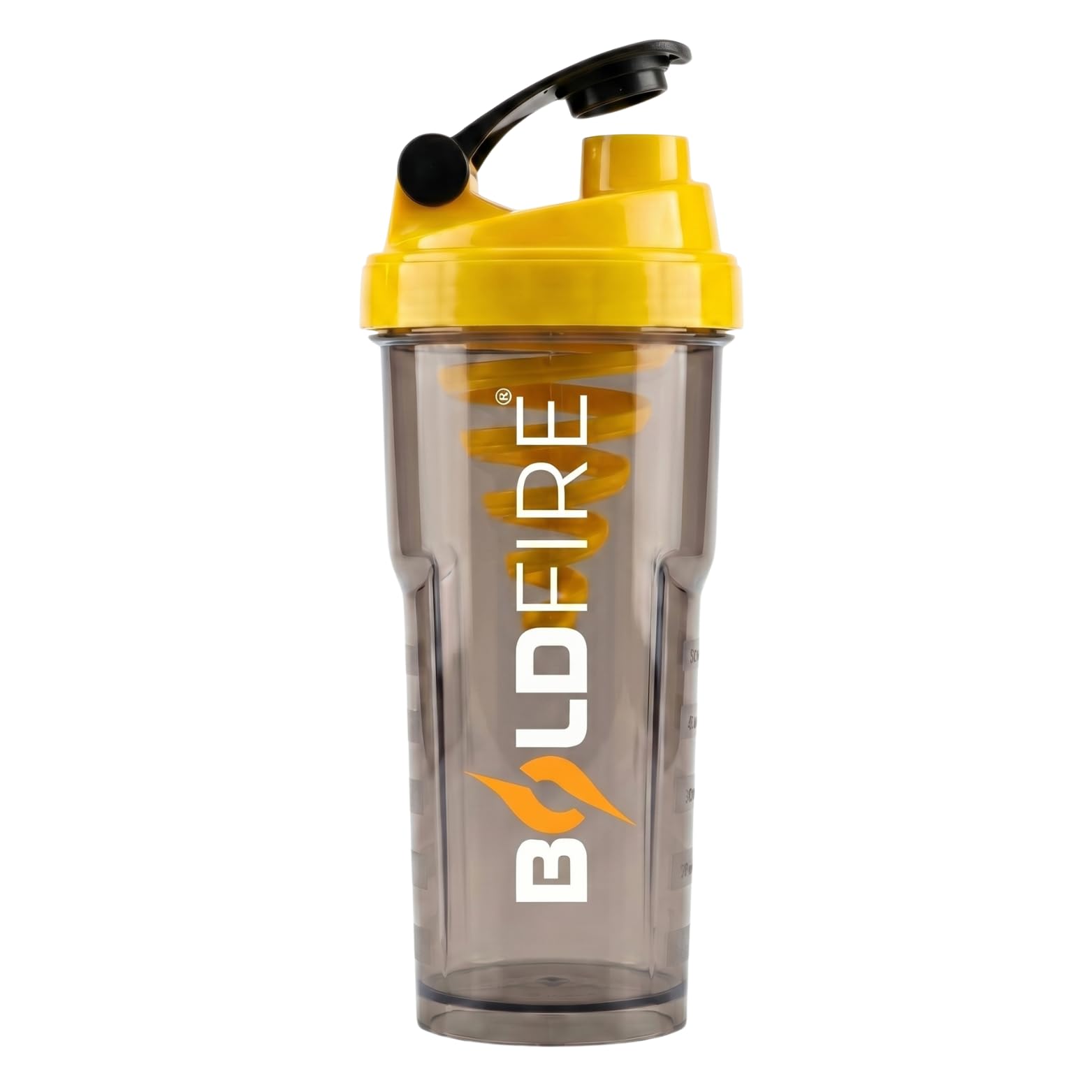 Protein Shaker Bottle 700ml with Mixing Spring, Leakproof BPA-Free Gym Shaker Cup for Protein, Pre & Post Workout Drinks, Smoke Grey with Yellow Lid-image-45