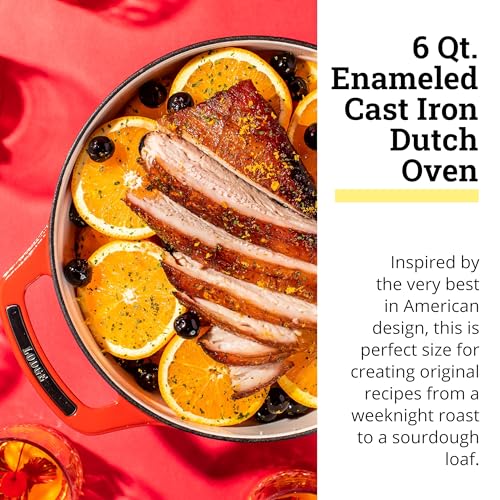 Lodge USA Enamel 6 Qt Enameled Cast Iron Dutch Oven - Cast Iron Cookware - Dutch Oven Pot with Lid - Cherry On Top Color - Additional View