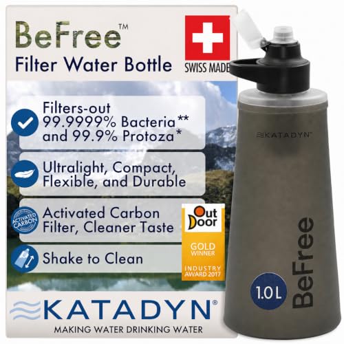 Katadyn BeFree AC 1,0L Black – Filtro de agua resistente para supervivencia y mochileros, con filtro de carbón activado y membrana EZ-Clean™ Ultraligero, duradero y agua potable segura para aventuras