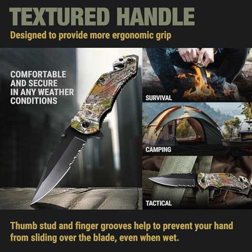 Image of GOOD WORKER Legal Pocket Knife with 2.95 inch Serrated Blade, Glass Breaker, Seat Belt Cutter - EDC Sharp Folding Knives with Portable Clip - Small Tool for Tactical Camping Survival Hiking - Gifts for Men, Women