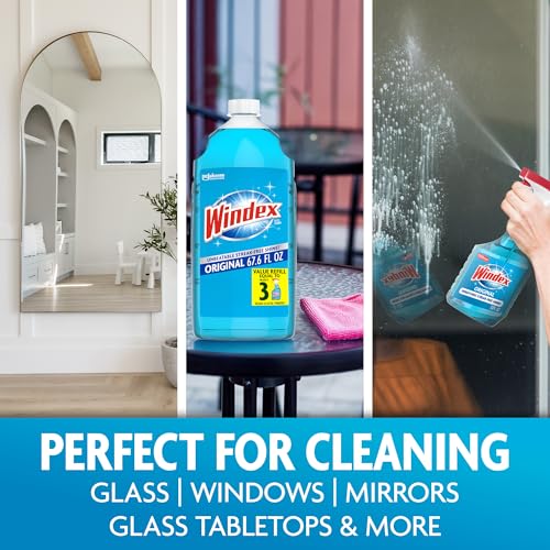 Image of Windex Refill Glass and Window Cleaner Bottle, Bottle Made from 100% Recycled Plastic, Surface Cleaning Spray, Original Blue Scent, 2L (67.6 Fl Oz)