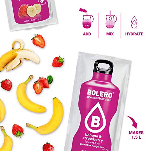 Bolero Advanced Hydration Classic Sachets, Sugar-Free Water-Flavoring Packets, Convenient Calorie-Free Drink-Mix Powder Packets, Banana Strawberry, Pack Of 12 #TOP1