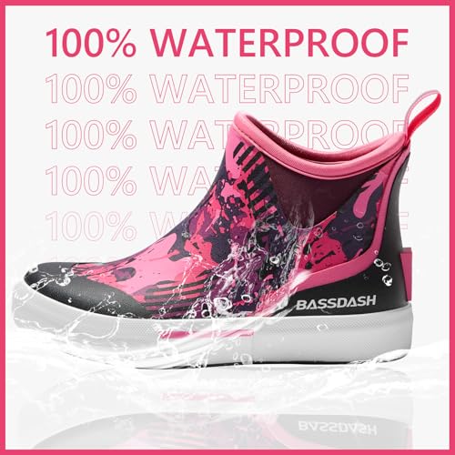 Image of BASSDASH Womens 4.5 inch Waterproof Deck Ankle Rain Boots Anti-Slip Neoprene Rubber Garden Fishing Boots