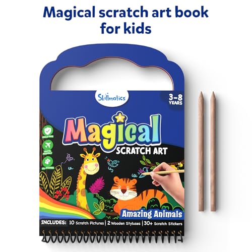 skillmatics scratch art book for kids - animals craft kits amp supplies 30 scratch stickers stocking stuffers travel toys diy kit christmas gifts for boys amp girls ages 3 4 5 6 7 8