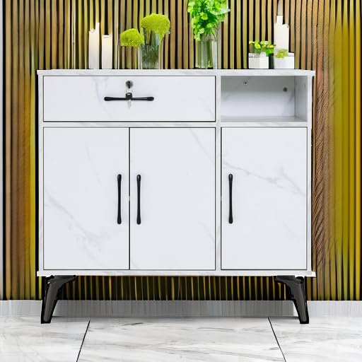Estación de peluquería para estilista, gabinete de almacenamiento de salón de belleza, equipo de spa con 4 patas, equipo de maquillaje de utilidad moderno, tocador de estilo 3163 (blanco) 5