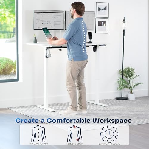 Image of VIVO White 55 x 28 in Standing Desk, DESK-KIT-1W55W | Electric, Holds 220 lbs, Sit Stand, Height Adjustable, Solid One-Piece Table Top, Memory Presets, 1B Series, White Frame