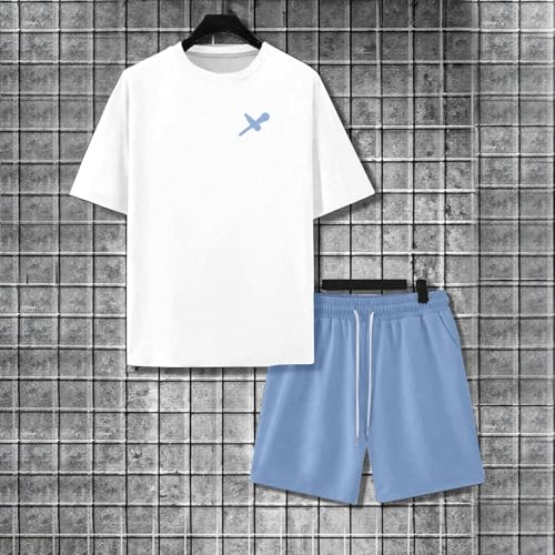 Ensemble homme décontracté bleu clair taille M avec t-shirt et short imprimé