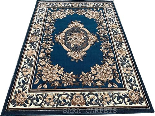 Image of Soft Thick Geometric Acrylic Washable Anti Skid Carpet. for Living Room Bedroom. Hall Size 9 x 12 feet (150X210 Cm) Blue D8