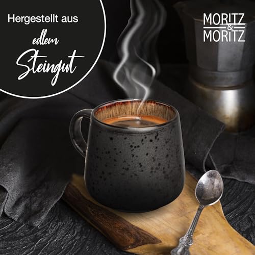 Moritz & Moritz SOLID 4er Tassen Set Bunt - Kaffeebecher Set Außen Schwarz - Robustes Steinzeug - Spülmaschinen- & mikrowellenfest - Perfekt für Kaffee, Tee & mehr