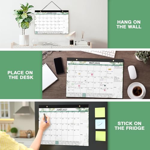 Image of Ospelelf Desk Calendar 2026-2027, Magnetic Fridge Wall Calendar, 18 Month Monthly Large 17 inch X 12 inch Calendar Planner with Plastic Cover, January 2026 - June 2027 Green Plant