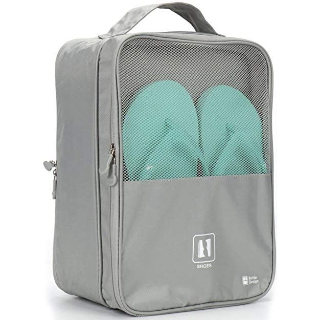 3 Layer's Waterproof Travel Shoe Bags | Multipurpose | Portable Shoe Storage Holder| Tote Bag | Nylon Footwear Organiser Wardrobe Pouch-(Grey)-image-24