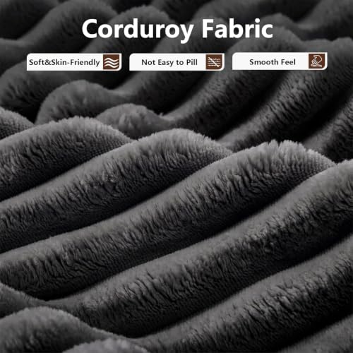 Image of 106.3 inch L Shaped Boneless Sectional Corduroy Couches for Living Room (Black)