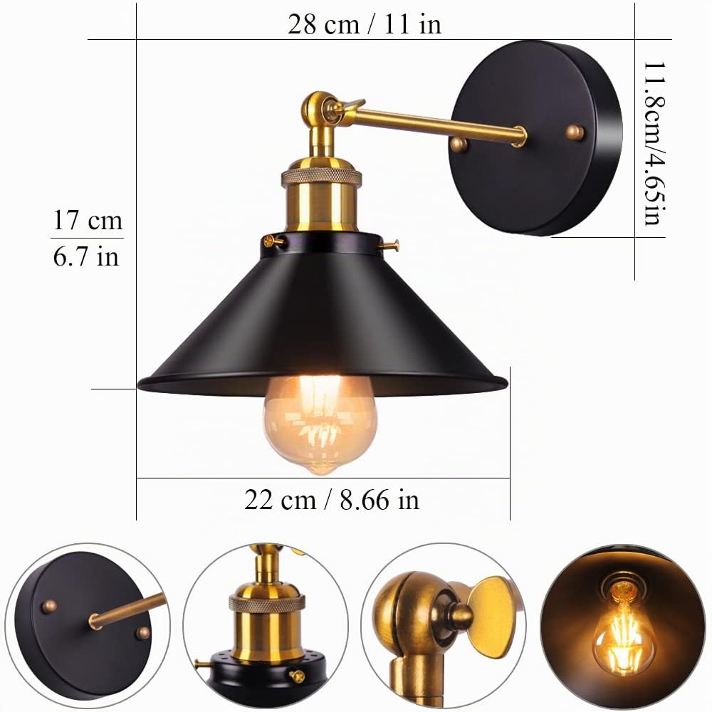 Applique Murale en Métal Rétro Éclairage Industriel Suspension Luminaire Plafonnier Plafonnier E27 Pour Café Loft Cuisine Bar Restaurant Porche Allée Noir (Lot de 2)