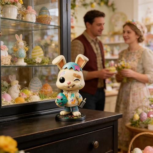 Figurine de lapin en cadeau déco sculpture peinte à la main unique