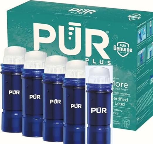 PUR Genuine Plus Water Filter Replacement Bottles, 5 Pack, Blue