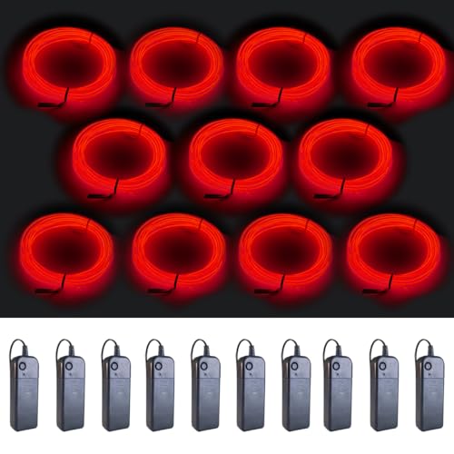 Image of MaxLax EL Wire red 10-Pack, 9ft /2.75m Neon Light Wire with Noise Reduction and Battery Pack