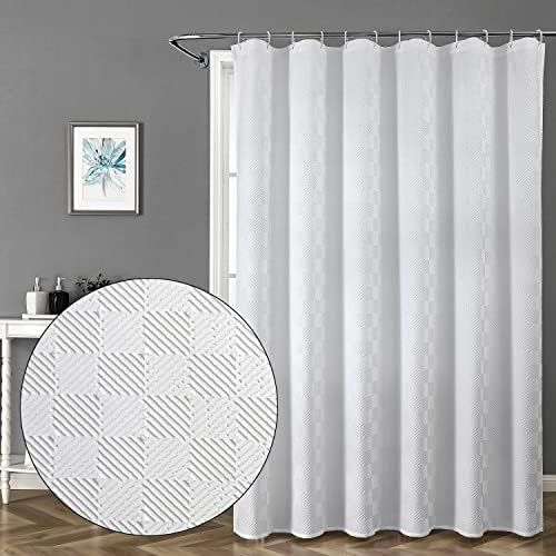 OWENIE White Shower Curtain, 3D Embossed Textured Water Resistent Fabric Shower Curtain Liner, White Shower Curtain for Bathroom, Hotel Style Modern Pattern, 72 x 72 Inches