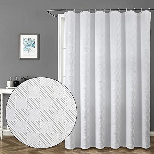 Owenie White Shower Curtain, 3D Embossed Textured Water Resistent Fabric Shower Curtain Liner, White Shower Curtain For Bathroom, Hotel Style Modern Pattern, 72 X 72 Inches #TOP3
