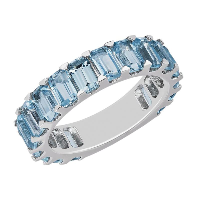 925 Sterling Silver Natural Sky Blue Topaz Gemstone Silver Jewelry Woman'S Eternity Ring