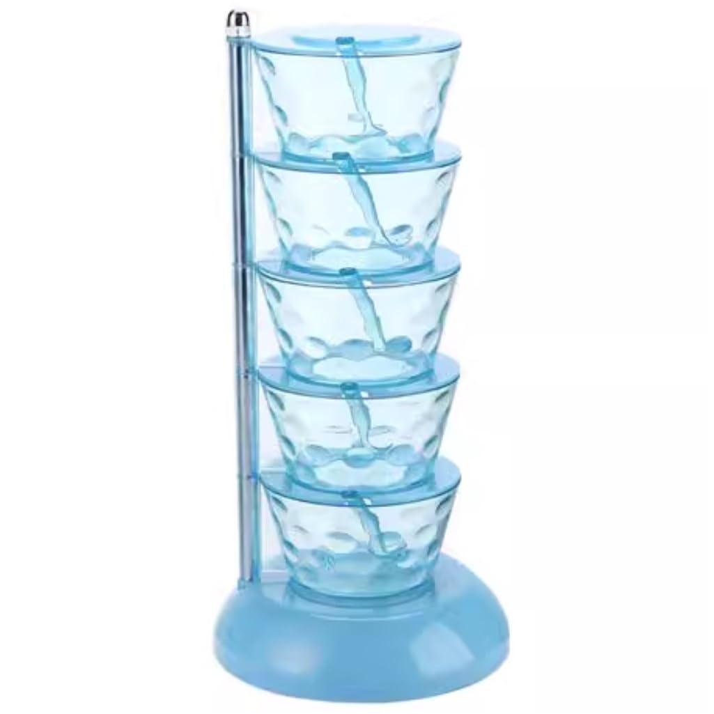 Gewürze Aufbewahrung Gewürzflasche Für Die Küche, Vertikal, Drehbar, Gewürzbox, Transparentes Gewürzflaschen-Set, Salztopf, Saucenglas Gewurzglaeser Gewürzglas(Blue,5-Tier)