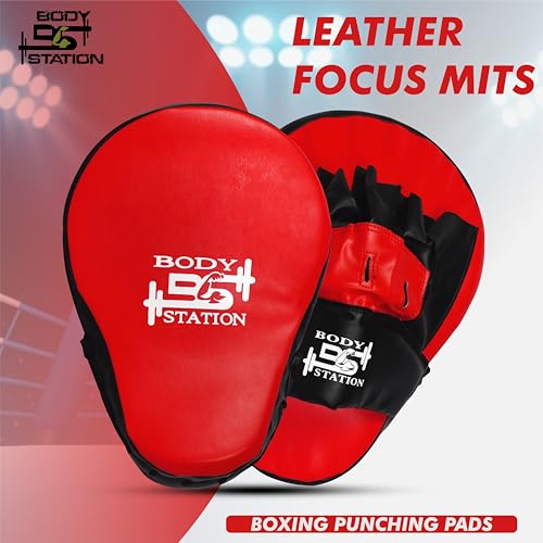 Image of Curved Focus Pad for Boxing, MMA, Karate, Taekwondo, Muay Thai, Kickboxing, Wushu, Aerobics Punch Mitts for Martial Arts Training, Bag Punching & Practice (Red)