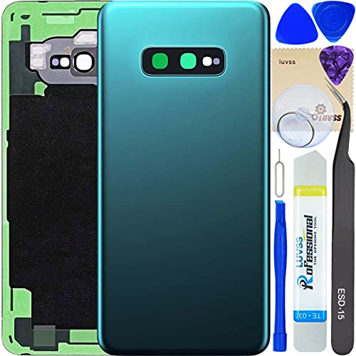 LUVSS Tapa Trasera Vidrio para Samsung Galaxy S10e Cubre Bateria con Lente de Cámara Reemplazo Kit de Reparación SM-G970F/DS (Verde)