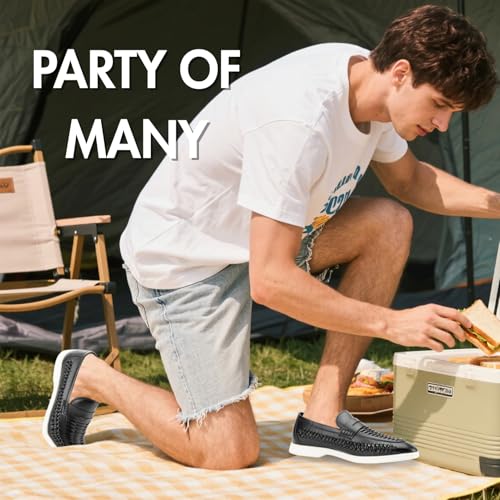 Image of Meijiana Men's Genuine Leather Loafers Slip-On Moccasins Suede Dress Shoes, Lightweight and Breathable with Rubber Sole Stylish Mens Loafers