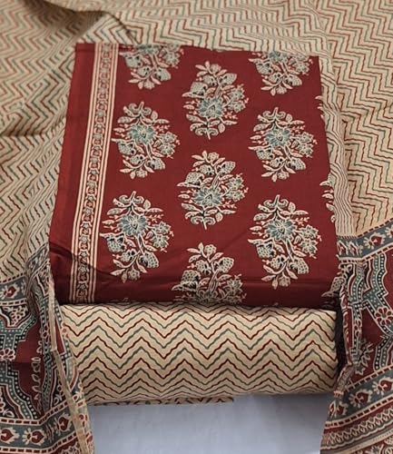 Image of DRAVINAM Trends Women's Premium Cambric Cotton Jaipuri Printed Unstitched Salwar Suit Dress Material with Mulmul Cotton Dupatta