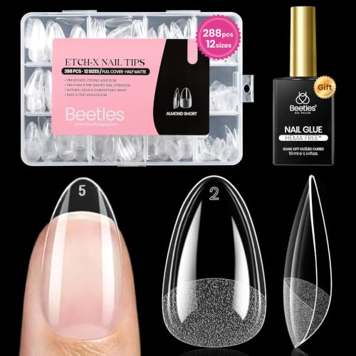 Image of Beetles Soft Gel Nail Kit Almond Short 288pcs 12 Sizes Nail Tips with Glue