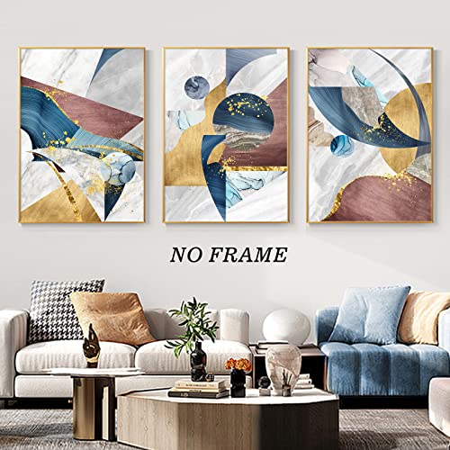 Image of Blue Golden Wall Art Modern Geometric Picture Red Blue and Gold Wall Art Modern Abstract Painting Red White and Blue Pictures Abstract Geometric Canvas Wall Art for Living Room Bedroom 16x24inx3 No Frame