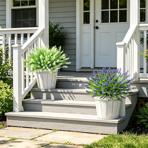 Image of AmyHomie 16 PCS Artificial Flowers for Outdoors,White Fake Lavender Plants