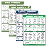 Kabelmaschinen-Workout-Poster Band 1 & 2 + Hantelübungen + Langhantelübungen (laminiert, 45,7 x 61 cm) 4 Stück