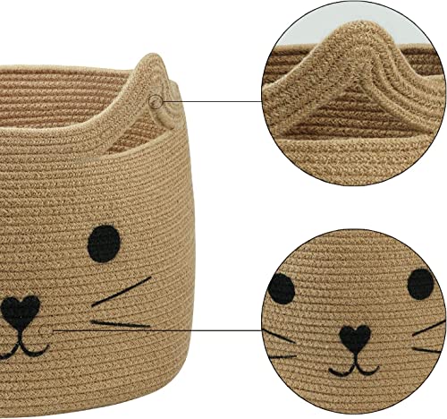 Image of ☆LBY ute Cotton Basket, Handcrafted Woven Storage Planter Basket for Home Decor, Multi-Purpose Bag with Handle for Living Room Bathroom Laundry & Toys cat shape10 x 8 inch