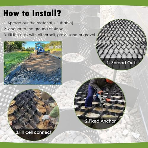 WLCGYD Kiesgitter Geogitter Für Den Außenbereich, Faltbares Kiesgitter-Pflasternetz Für Befüllen Von Steinen/Sand/Erde/Schlamm, 5 cm Dicke Bodenpflastersteine(3x10ft/1x3m)