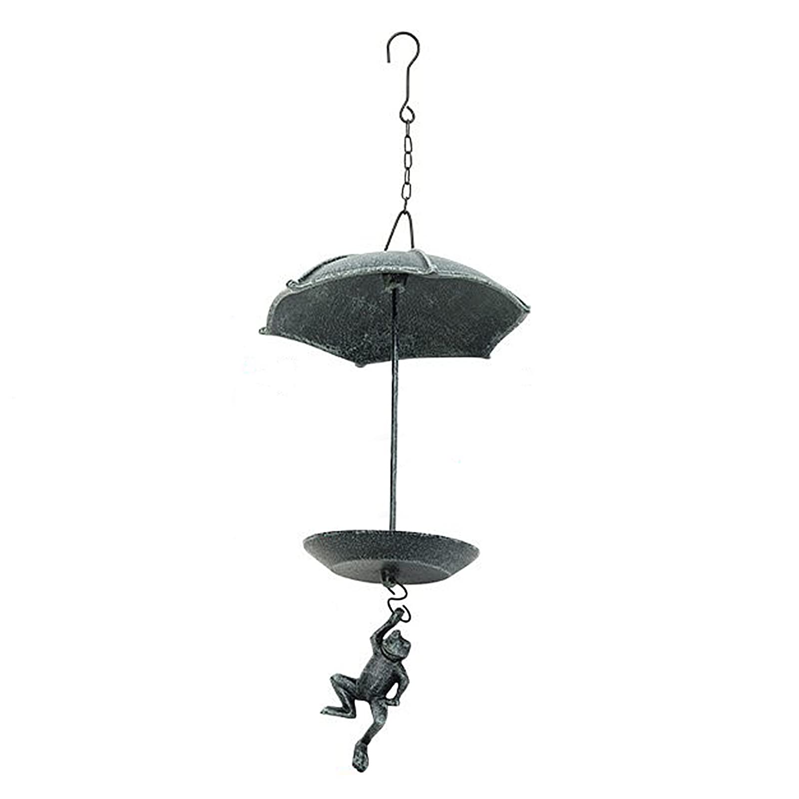 Waterproof Roof Wild Bird Feeding Station Cast Iron Bird Bath, Decorative Hanging Bird Feeder, Unique Vintage Lovely Frog Skydiving Design, an Excellent Addition to Any Garden