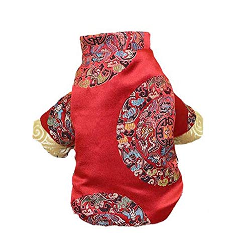 NACOCO Dog Tang Costume Blessing Pet Winter Coat Happy New Year Clothes Qipao Dresses Cat Peony Design Clothes for Schnauzer Teddy French Bulldog (Red Blessing, M)