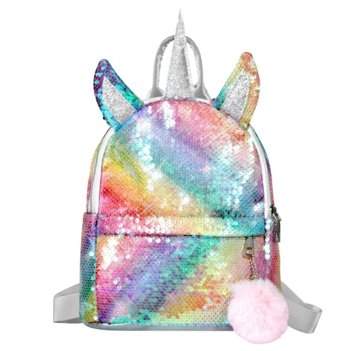 Einhorn Rucksack Mädchen mit Pailletten, Kindergarten Rucksack für Mädchen & Reise Pailletten Rucksacks Einhorn 22x11x26cm mit Weiche Verstellbare Träger, Geräumiges Design Ideale Geburtstagsgeschenk