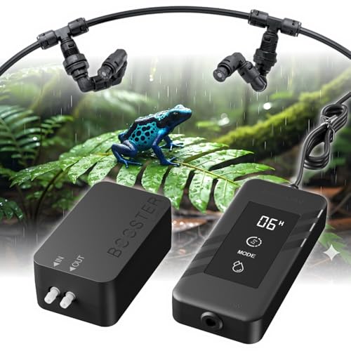 ReptiKing Automatic Reptile Misting & Humidifying System Auto Rain Sprayer 2 Nozzles Auto Reptiles Mister for Terrariums Chameleon Cages Plants Paludariums Frog Snake Enclosures